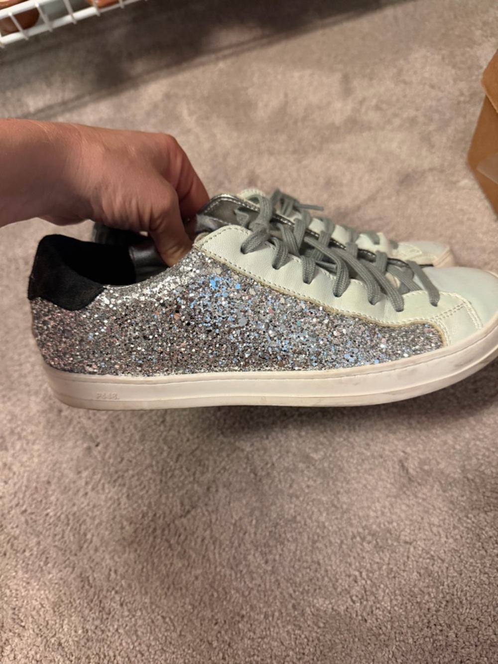 P 448Glitter Low-Top Sneakers in Silver and Light Mint